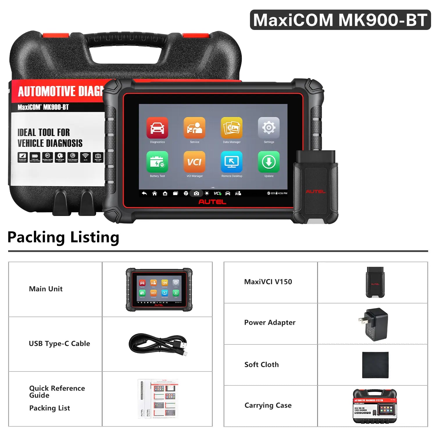 Autel MaxiCOM MK900BT Diagnostic Scanner Packing List