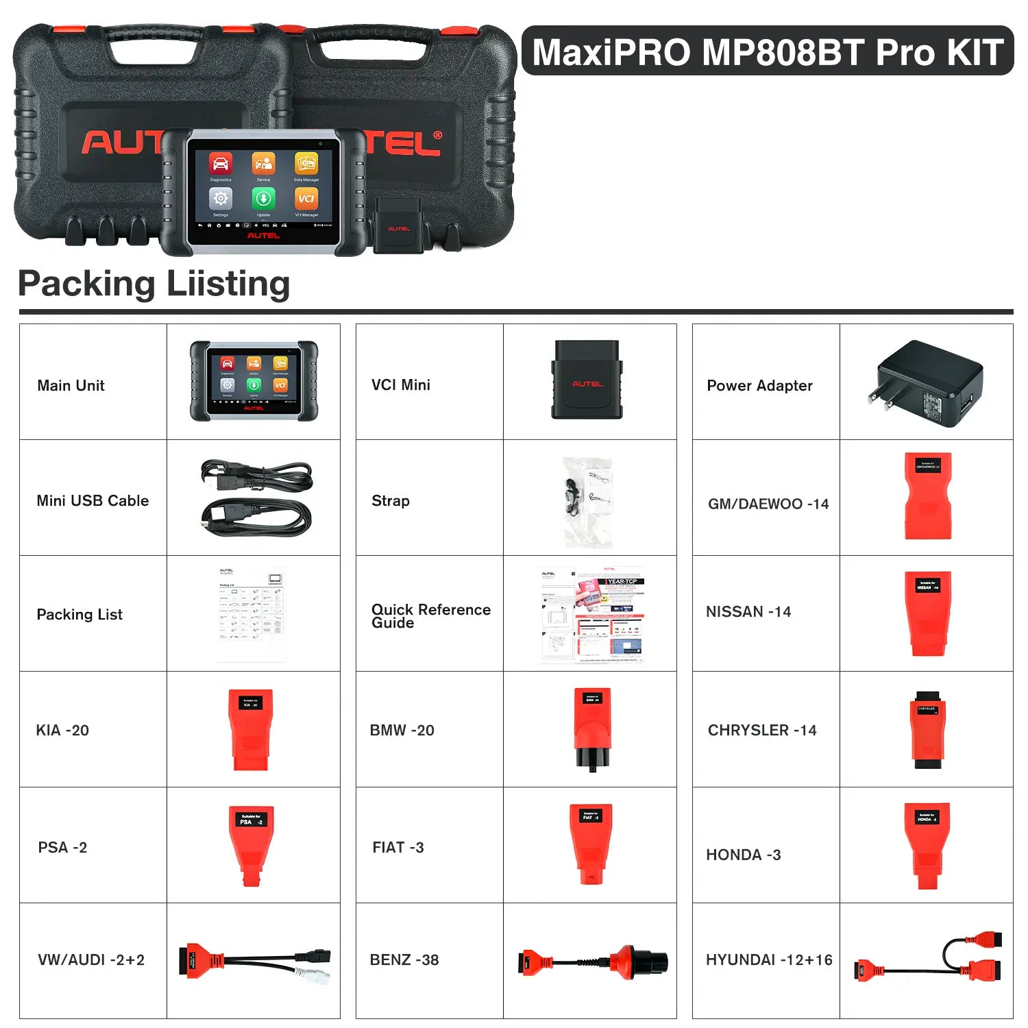 MP808BT Pro Kit Packing List