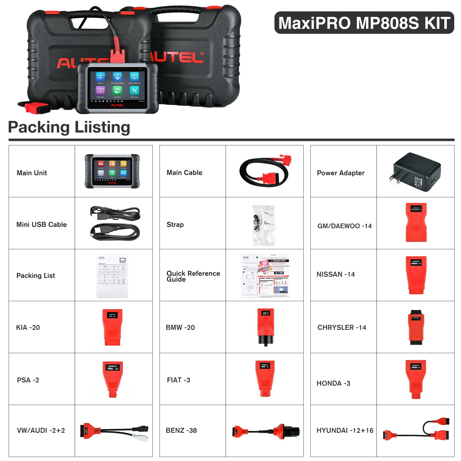Autel MaxiPro MP808S Kit Packing List
