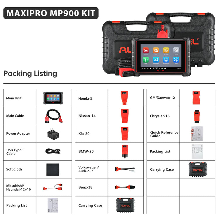 Autel MaxiPRO MP900 KIT Scanner Packing List