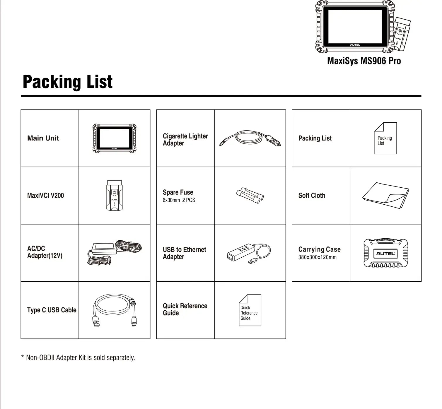 Autel MS906 Pro Packing list