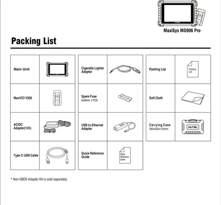Autel MS906 Pro Packing list
